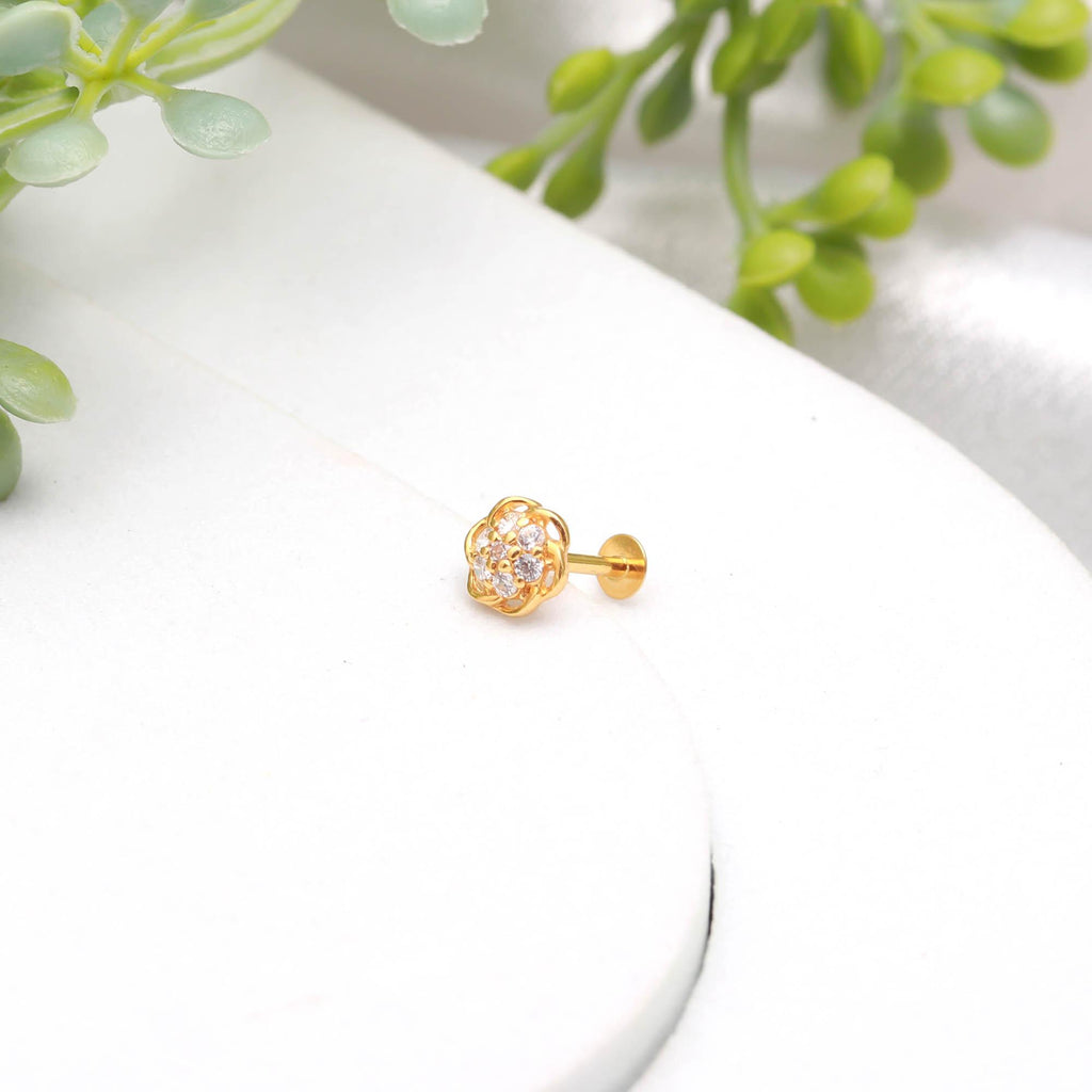 Premium Hallmarked 18KT Gold Nose Ring Round Brilliant CZ Diamond Look Nose Stud