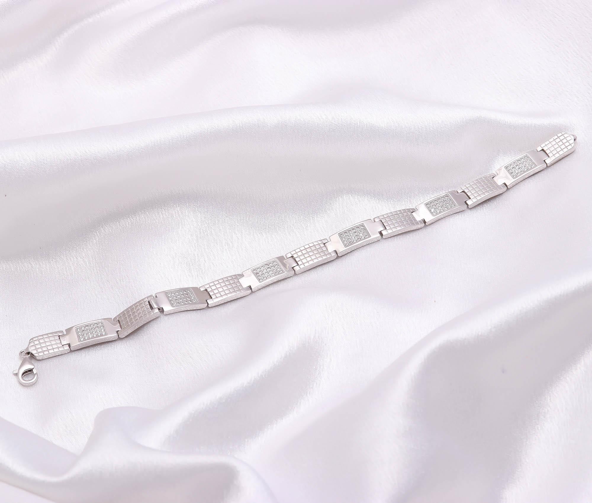 925 Sterling Silver Round Brilliant CZ Stone Bracelet Rhodium-Plated Jewellery