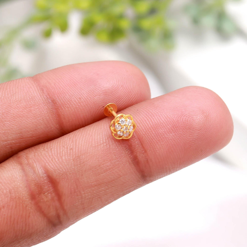 Premium Hallmarked 18KT Gold Nose Ring Round Brilliant CZ Diamond Look Nose Stud