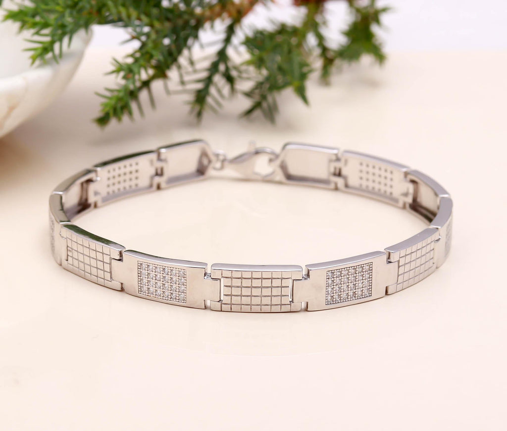 925 Sterling Silver Round Brilliant CZ Stone Bracelet Rhodium-Plated Jewellery