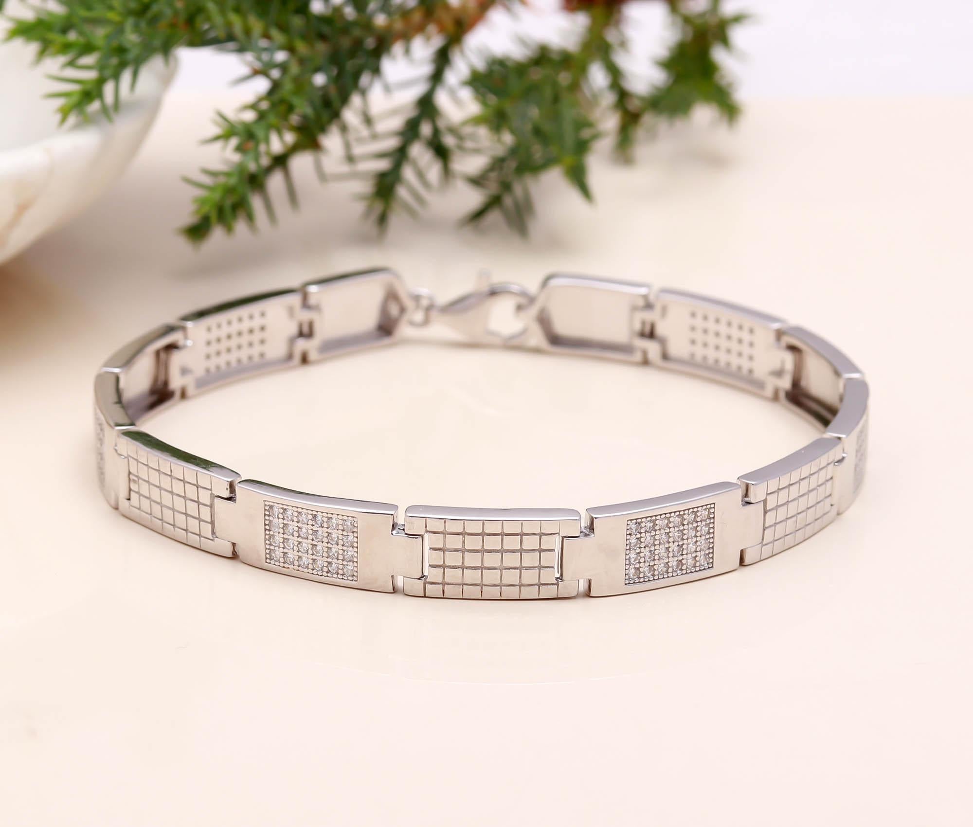 925 Sterling Silver Round Brilliant CZ Stone Bracelet Rhodium-Plated Jewellery