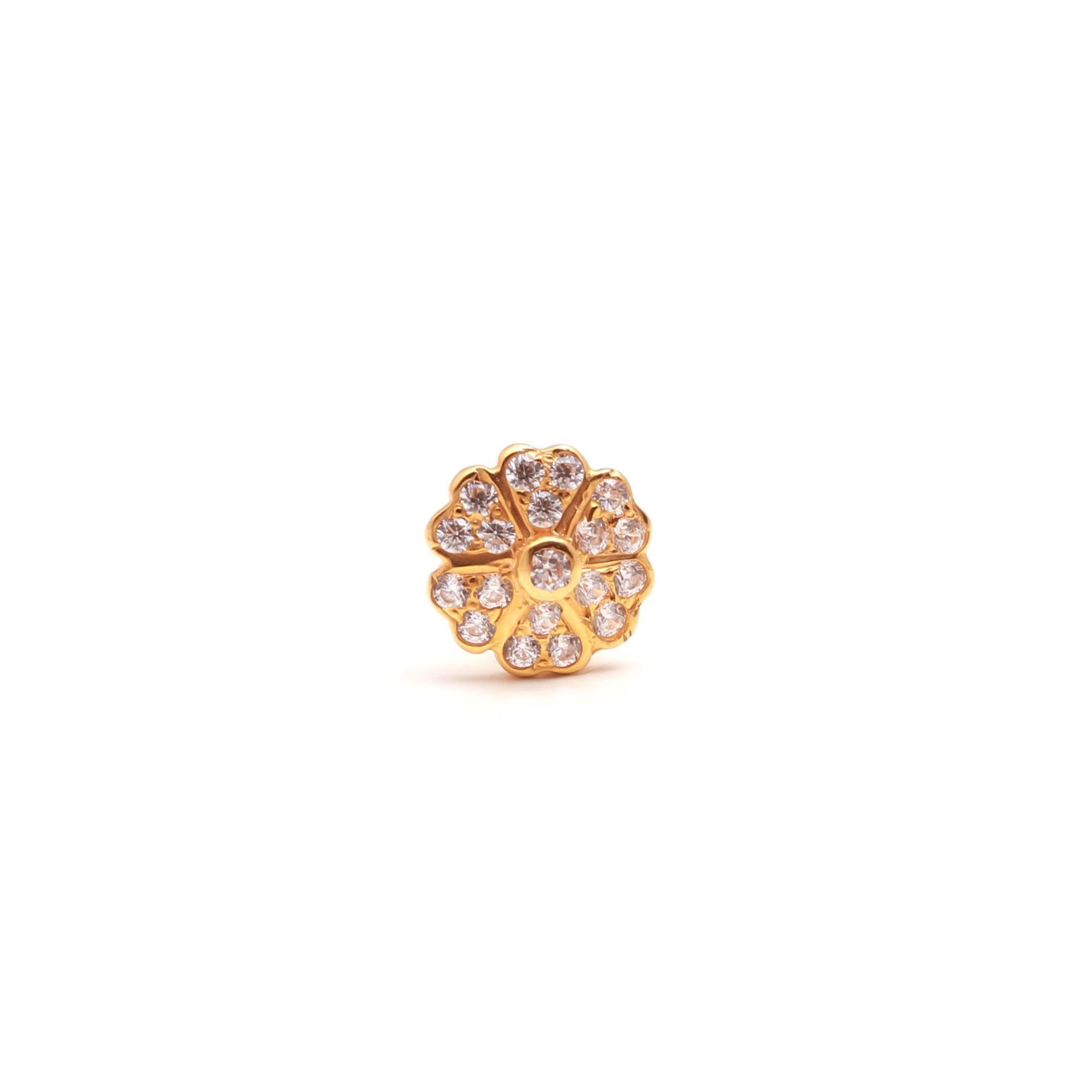 Premium 18K Gold Nose Stud Round Brilliant CZ Diamond Look  Nose Ring