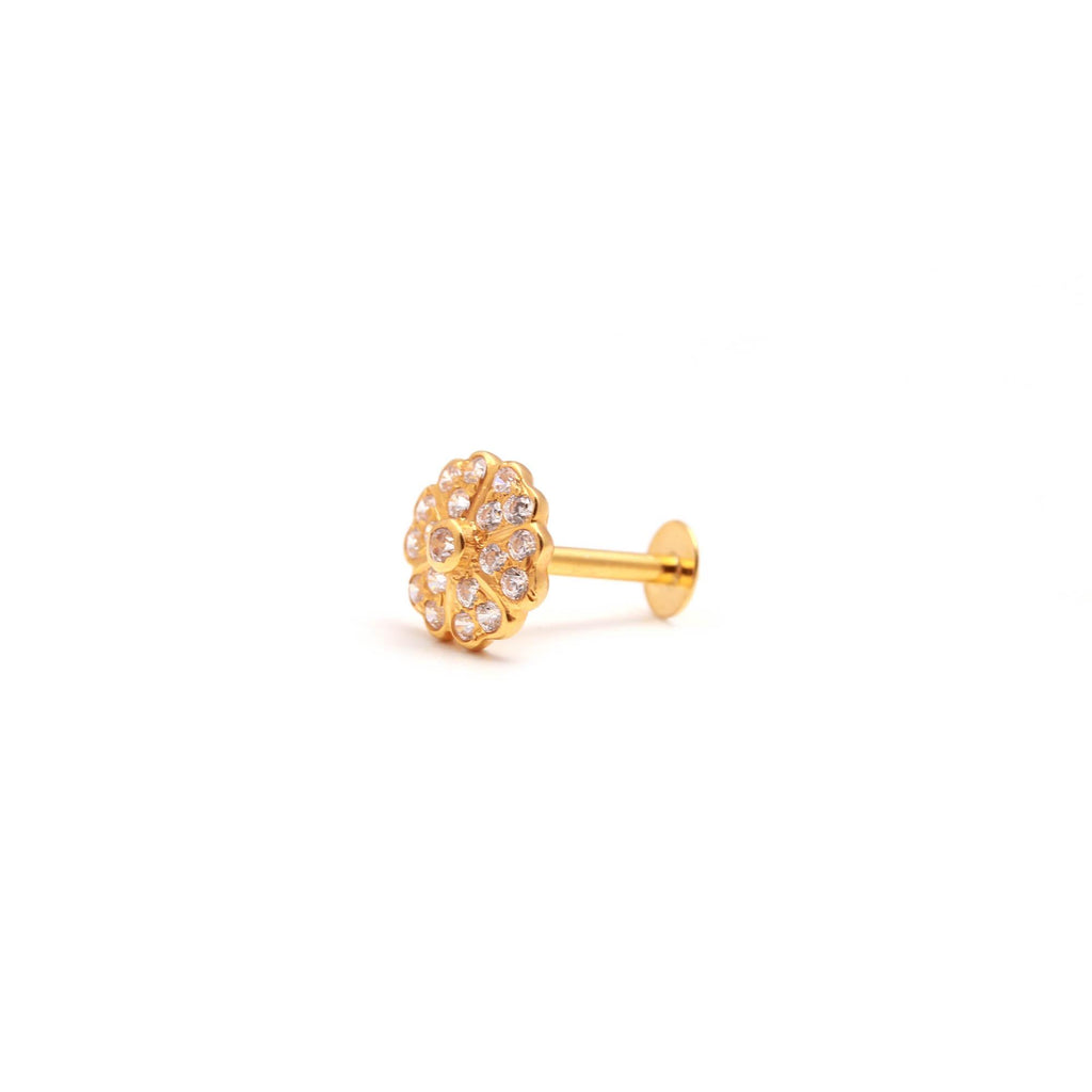 Premium 18K Gold Nose Stud Round Brilliant CZ Diamond Look  Nose Ring