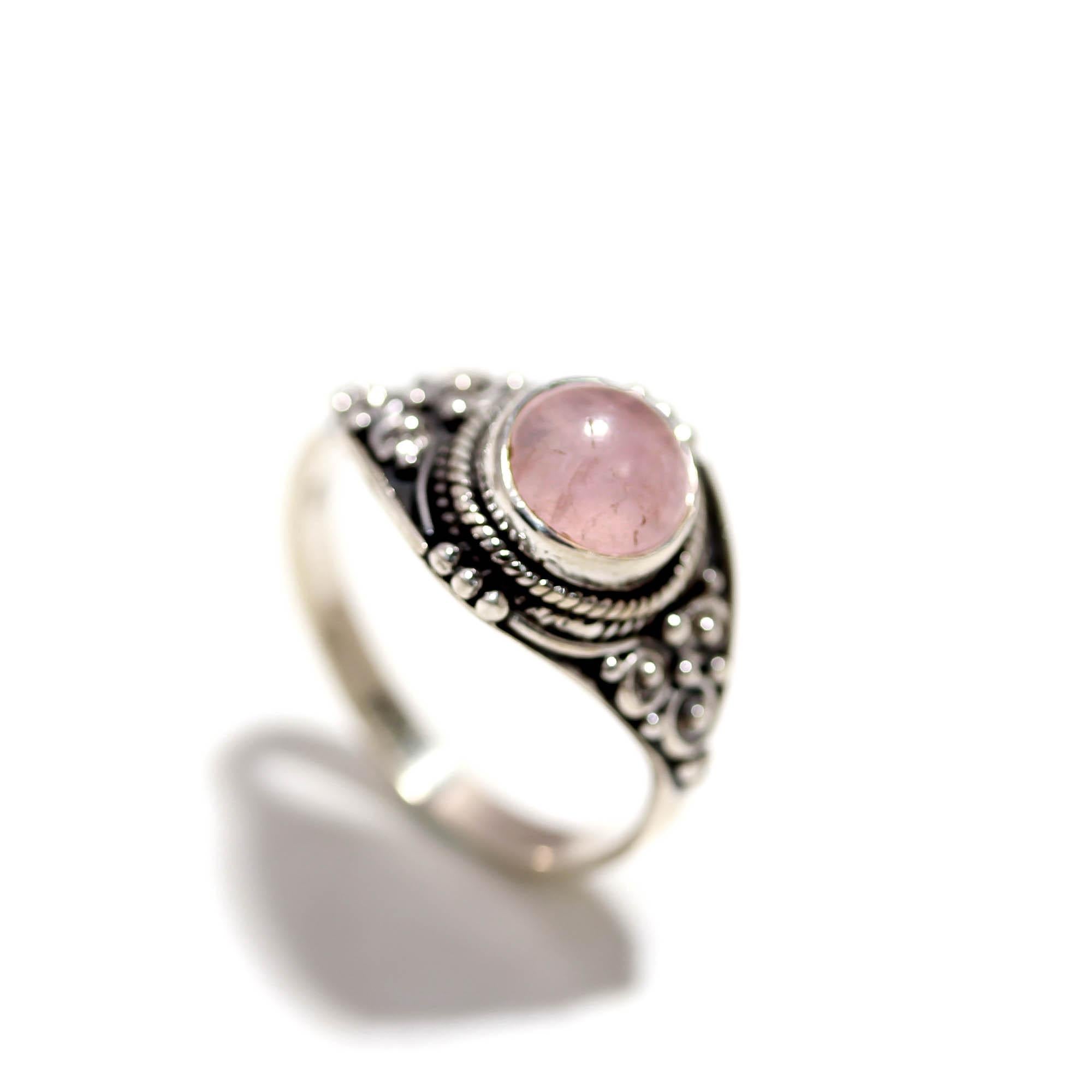 925 Sterling Silver Rose Quartz Ring – Round Brilliant Gemstone Vintage Jewellery