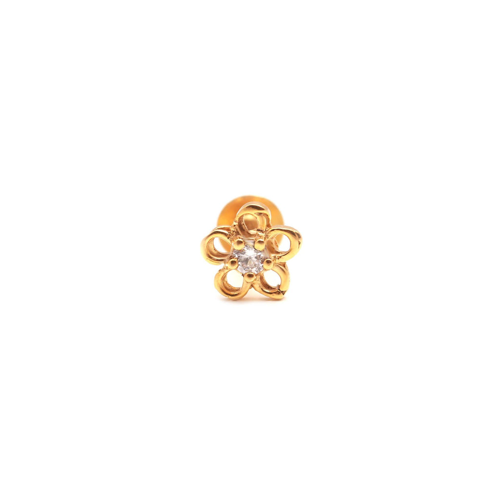 18K Gold Nose Stud Round Brilliant CZ Diamond Look Minimalist Nose Ring