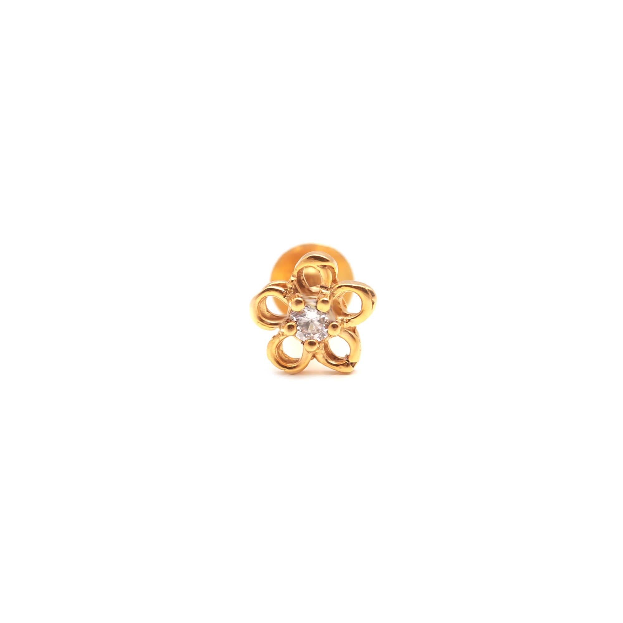 18K Gold Nose Stud Round Brilliant CZ Diamond Look Minimalist Nose Ring