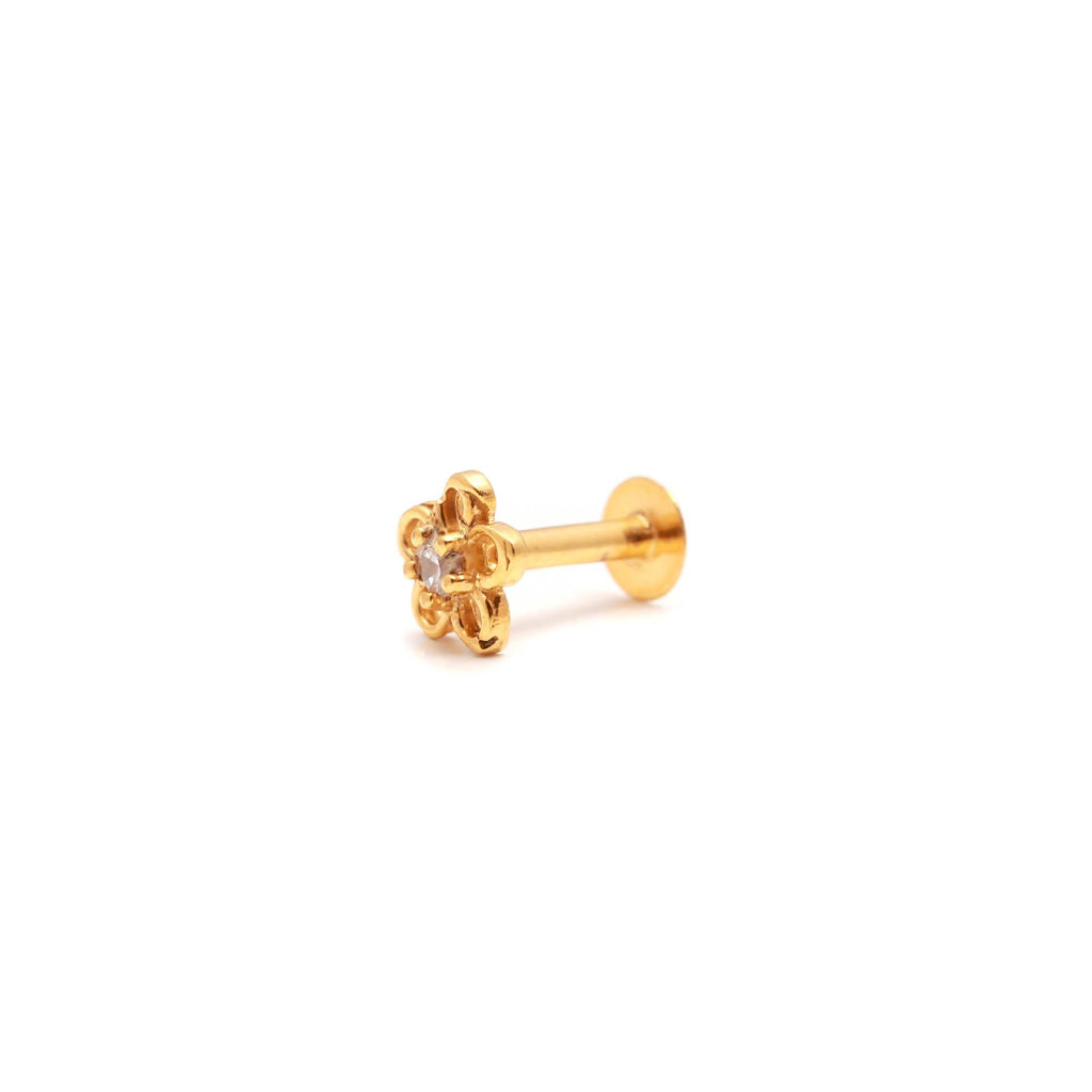 18K Gold Nose Stud Round Brilliant CZ Diamond Look Minimalist Nose Ring