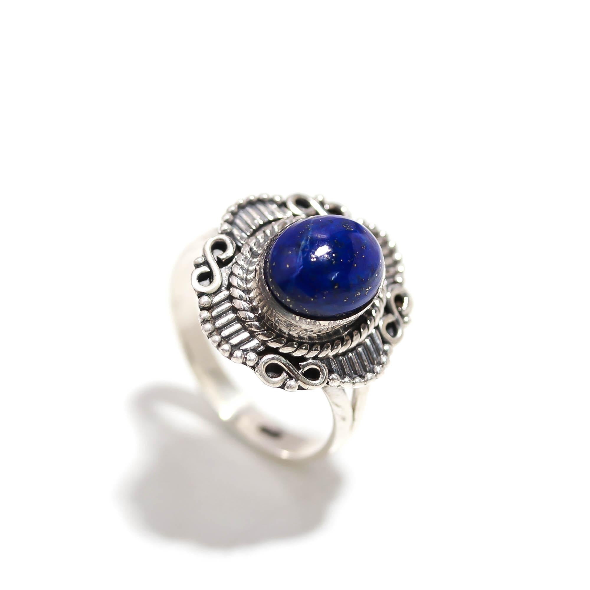 925 Sterling Silver Lapis Lazuli Ring – Oval Brilliant Gemstone Boho Vintage Jewellery