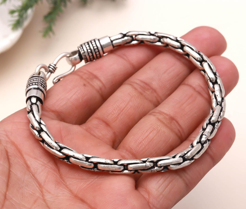 Men 925 Silver Oxidized Bracelet - Link Bracelet Gift for Him