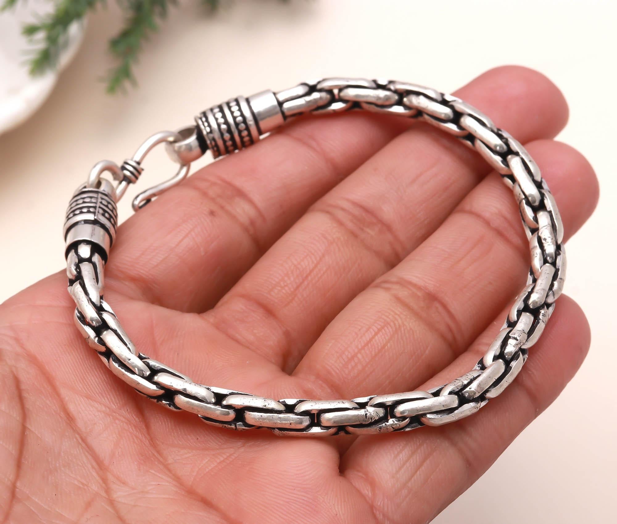 Men 925 Silver Oxidized Bracelet - Link Bracelet Gift for Him