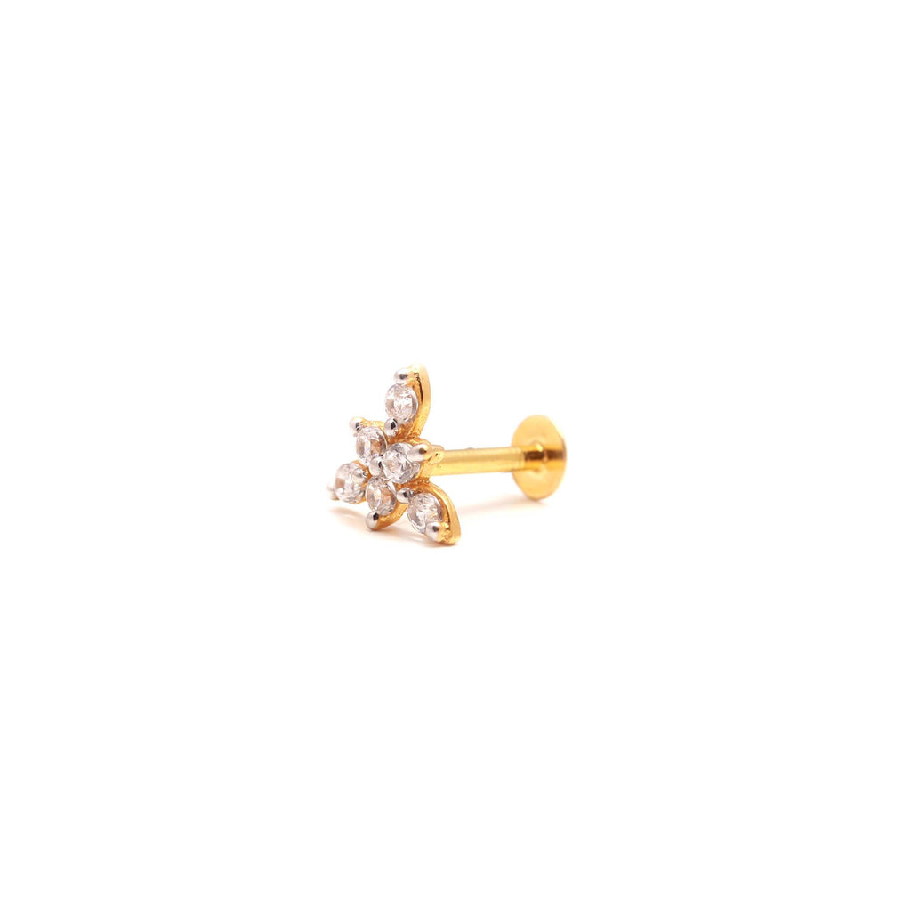 18KT Gold Diamond Look CZ Nose Ring Round Brilliant Designer Nose Stud