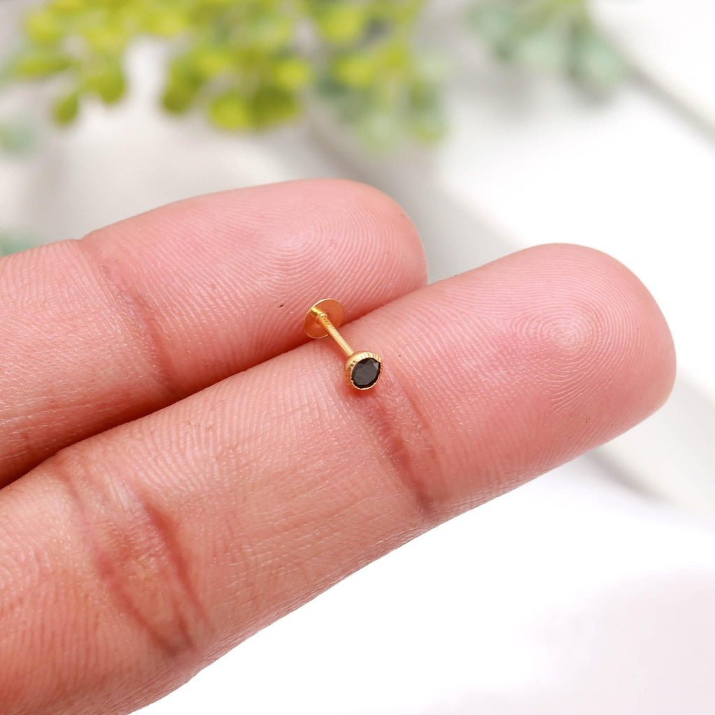 Premium 18K Gold Nose Stud Round Brilliant CZ Diamond Look Elegant Nose Ring