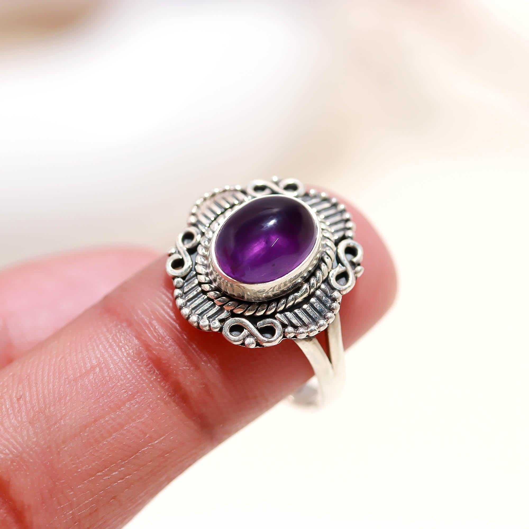 925 Sterling Silver Amethyst Ring – Oval Brilliant Gemstone Everyday Wear