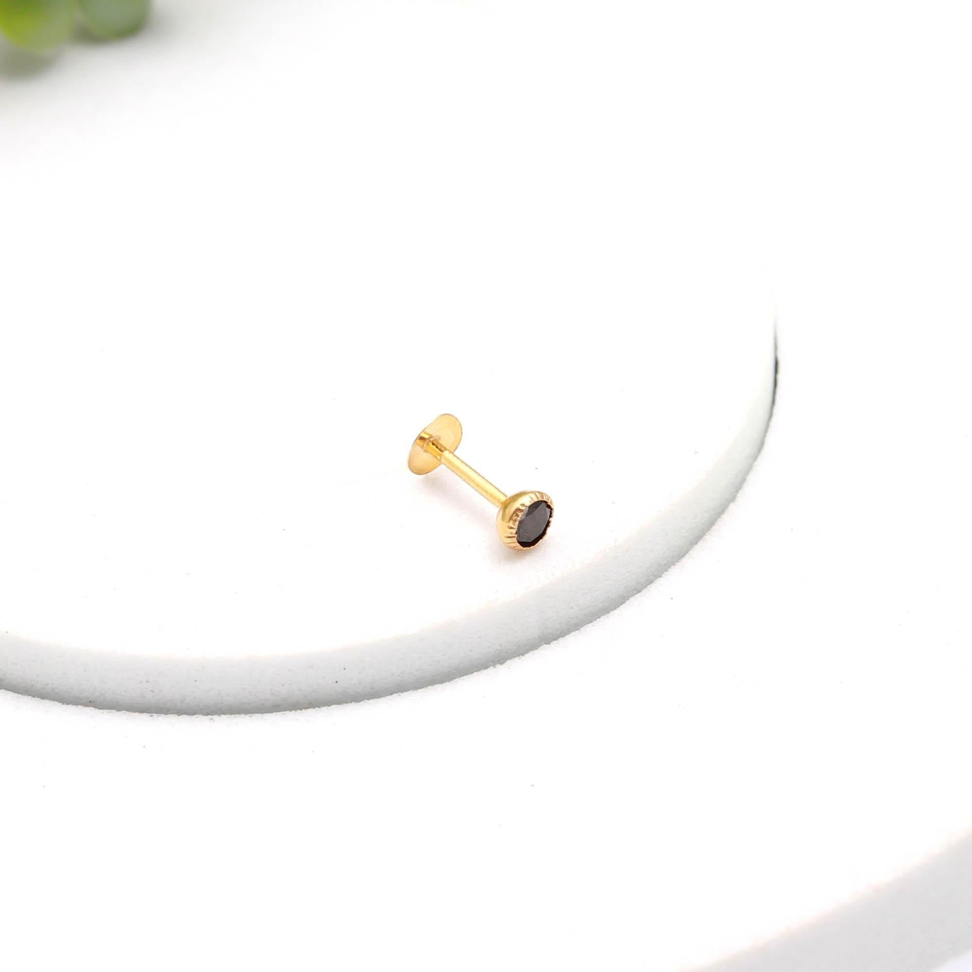Premium 18K Gold Nose Stud Round Brilliant CZ Diamond Look Elegant Nose Ring