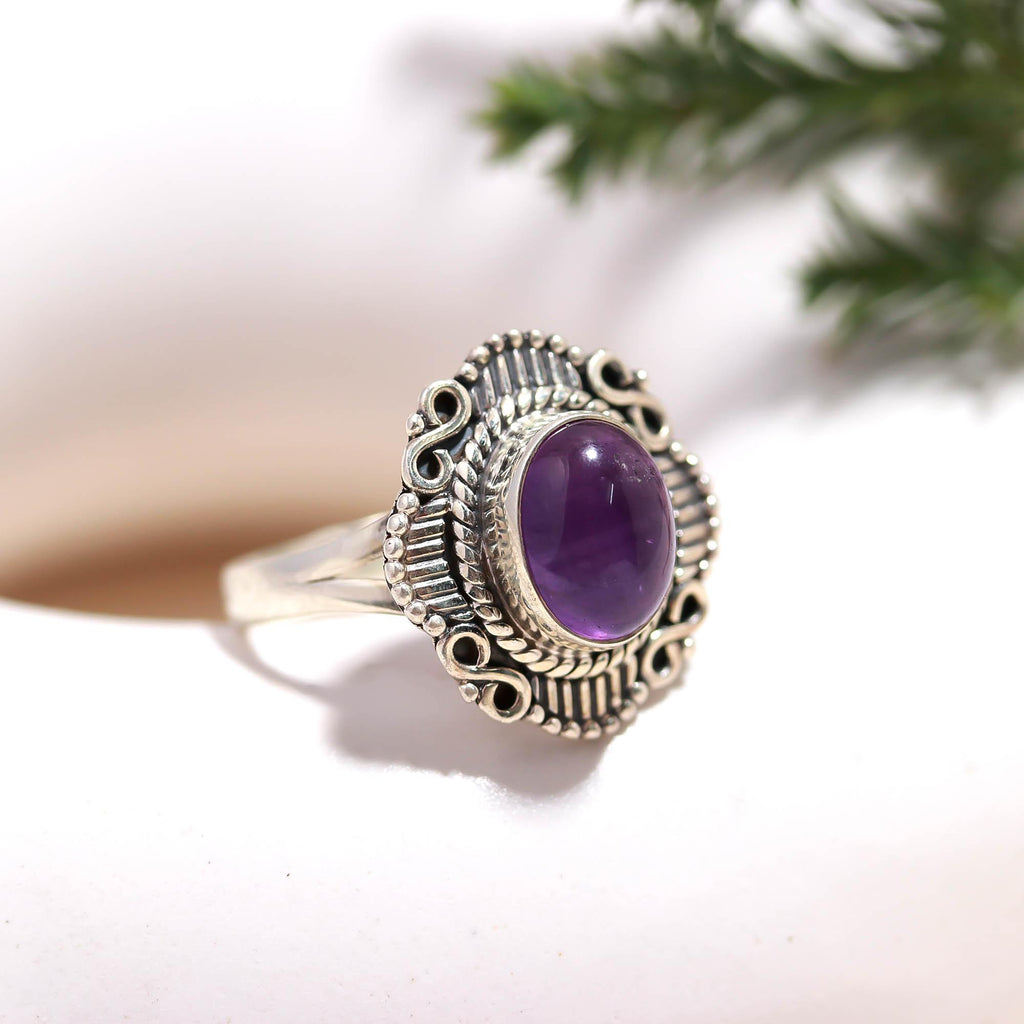 925 Sterling Silver Amethyst Ring – Oval Brilliant Gemstone Everyday Wear