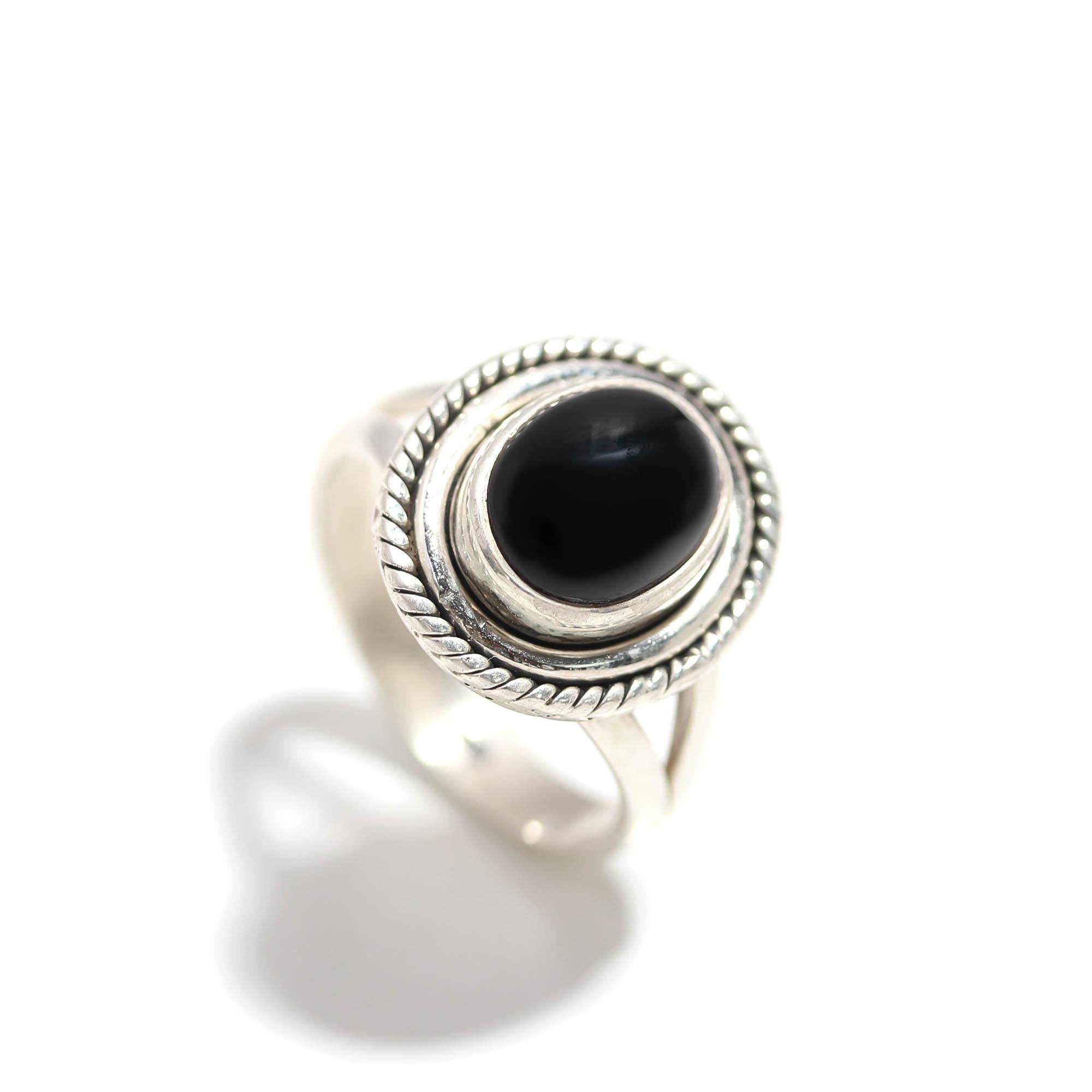 925 Sterling Silver Black Onyx Ring – Oval Brilliant Gemstone with Oxidised Turkish Finish
