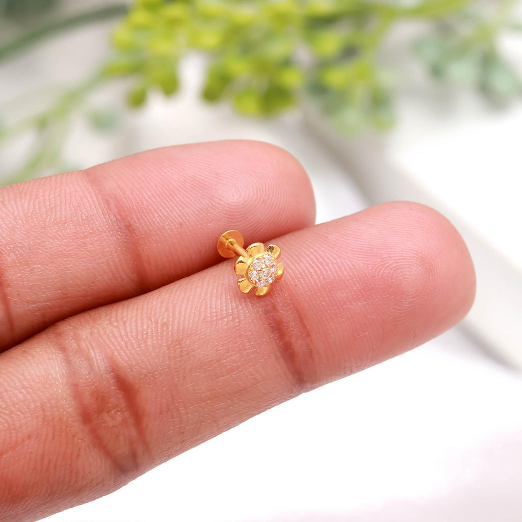 18KT Gold CZ Nose Stud – Round Brilliant Diamond Look Premium Nose Ring