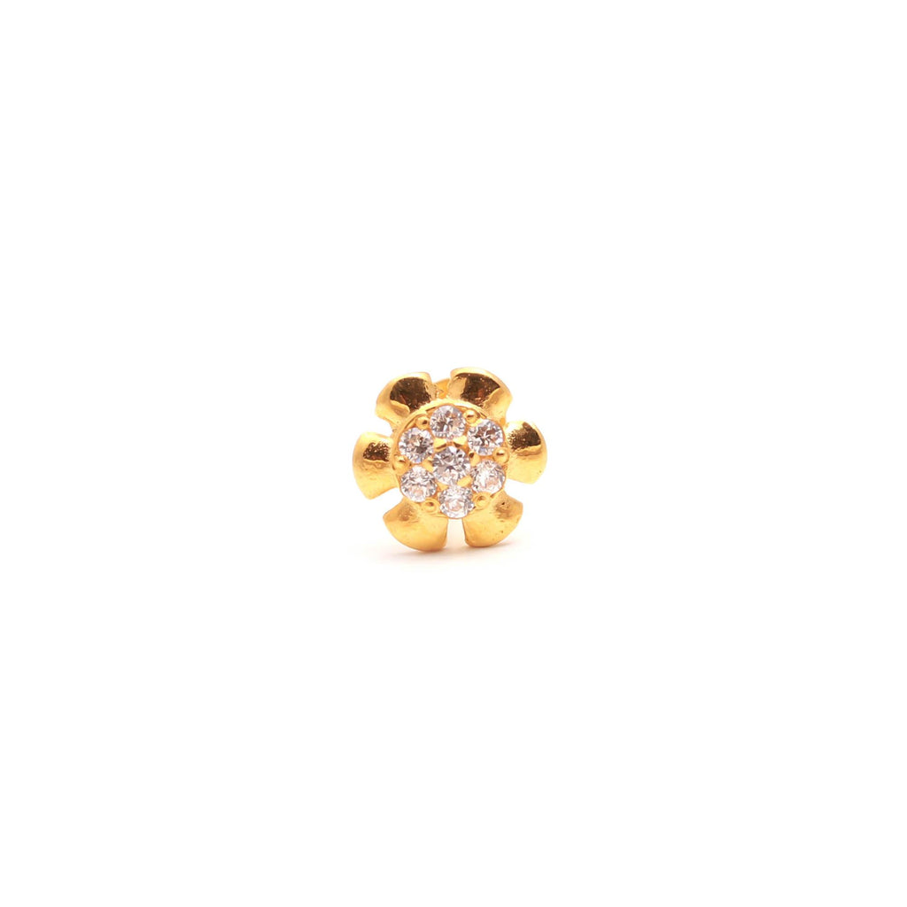18KT Gold CZ Nose Stud – Round Brilliant Diamond Look Premium Nose Ring