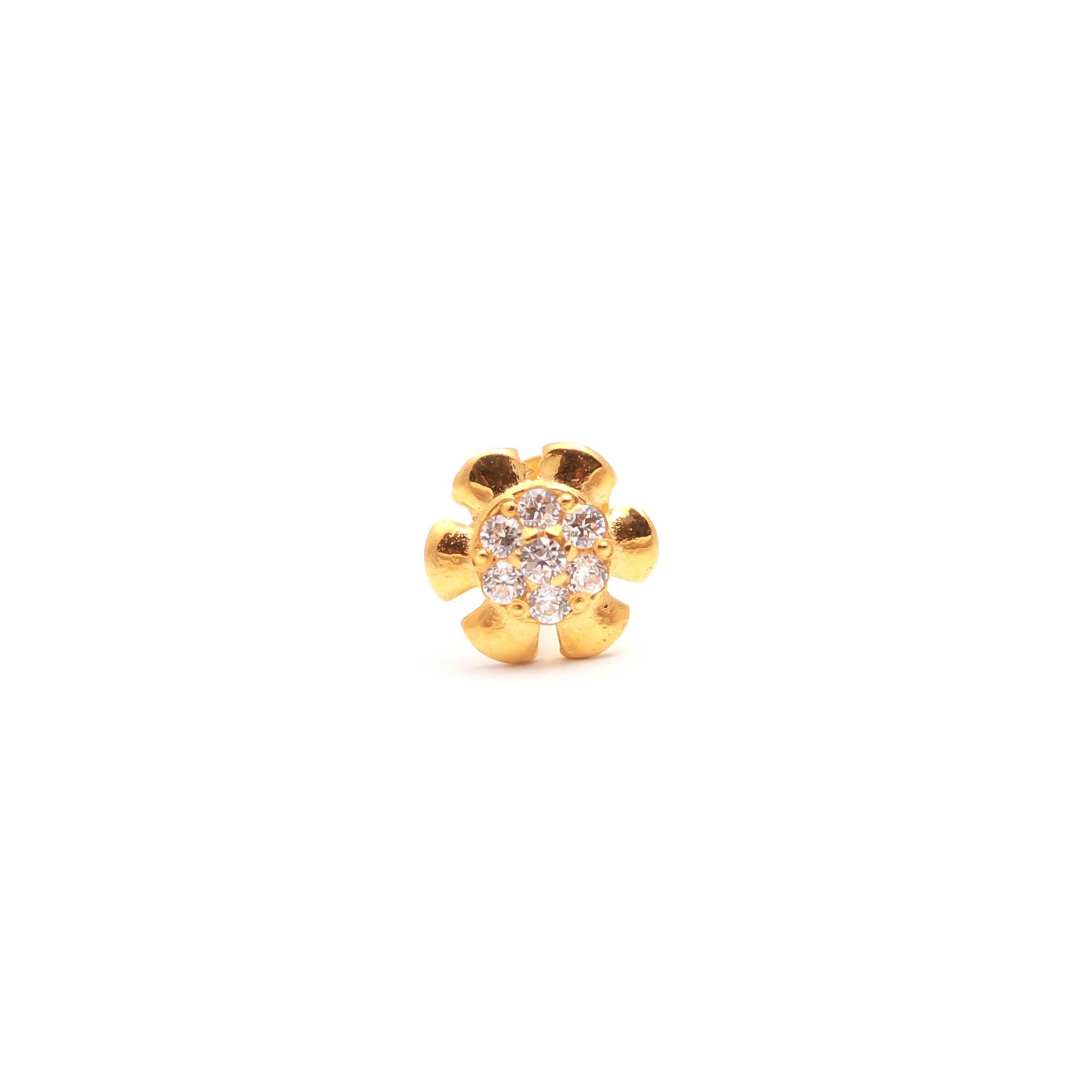 18KT Gold CZ Nose Stud – Round Brilliant Diamond Look Premium Nose Ring