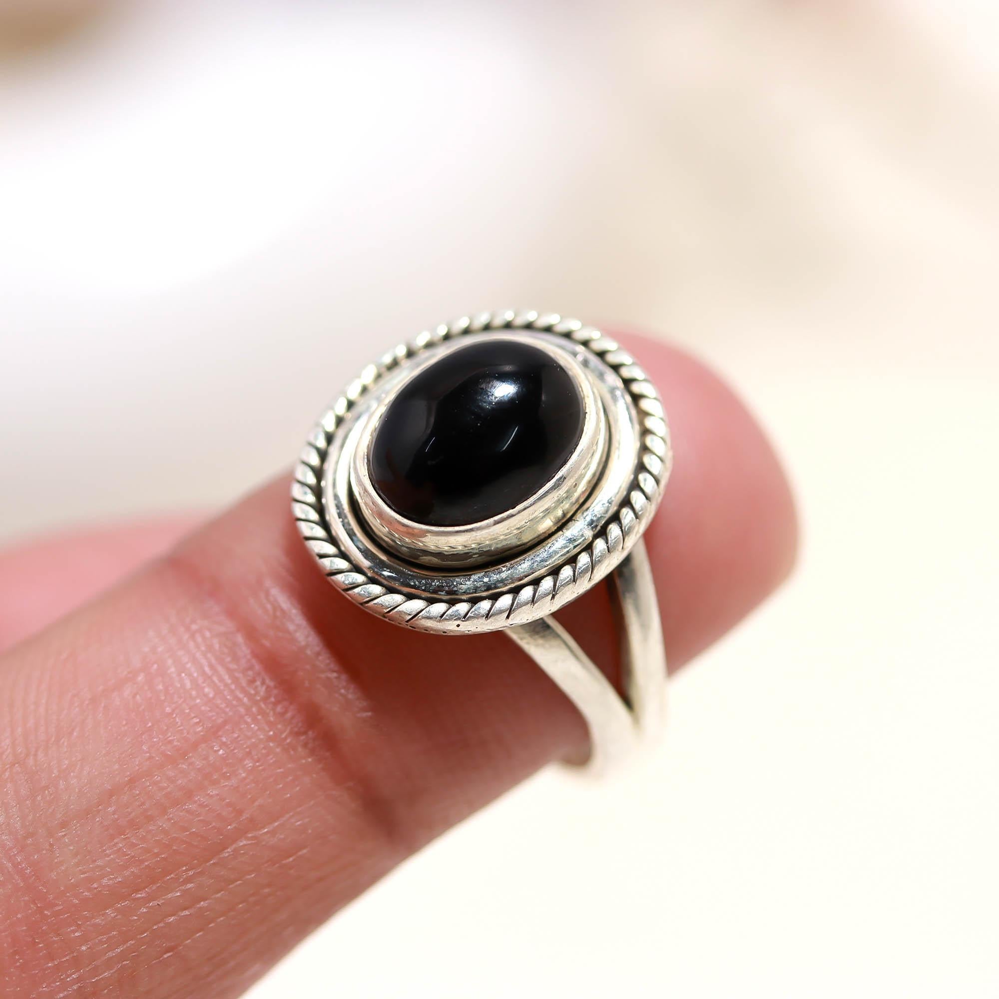 925 Sterling Silver Black Onyx Ring – Oval Brilliant Gemstone with Oxidised Turkish Finish