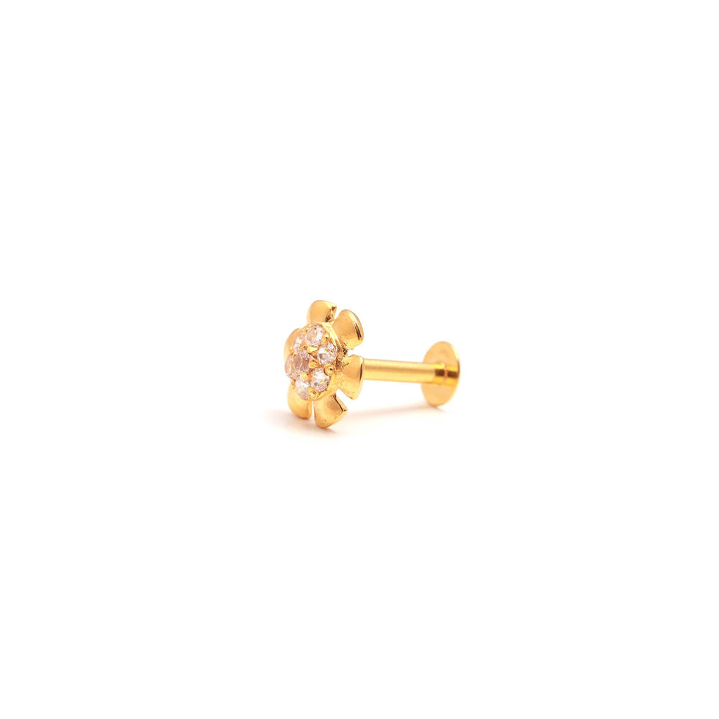 18KT Gold CZ Nose Stud – Round Brilliant Diamond Look Premium Nose Ring