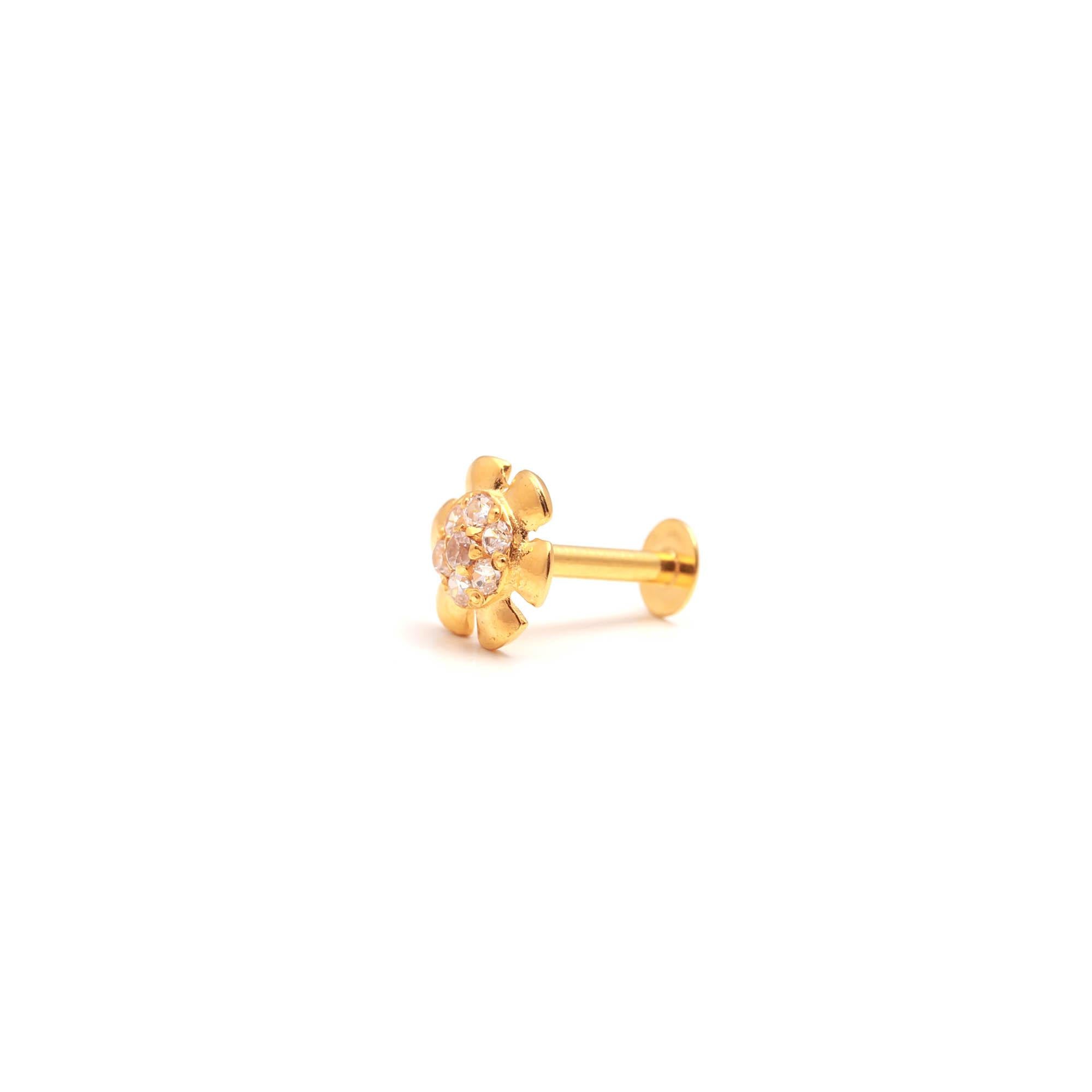 18KT Gold CZ Nose Stud – Round Brilliant Diamond Look Premium Nose Ring