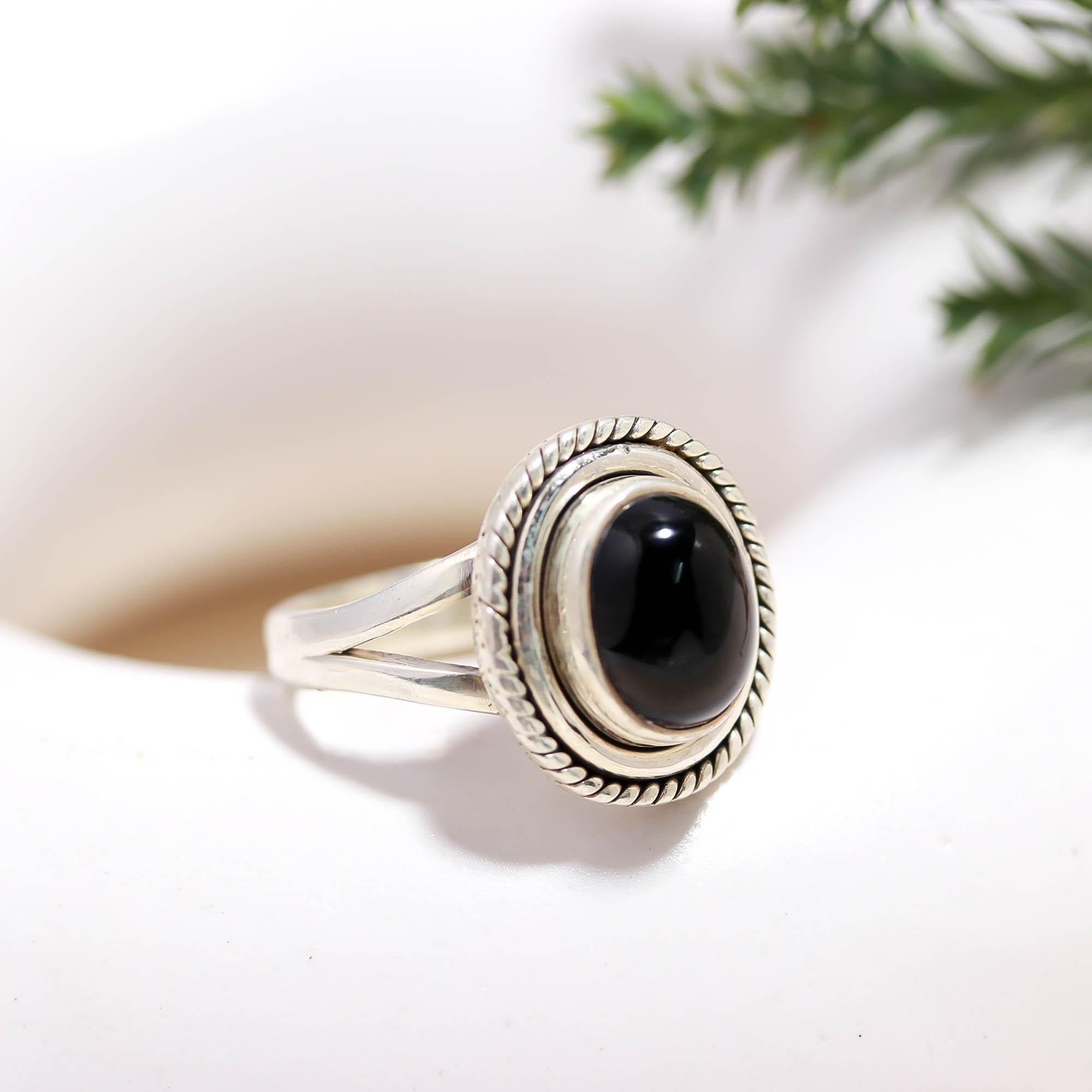 925 Sterling Silver Black Onyx Ring – Oval Brilliant Gemstone with Oxidised Turkish Finish