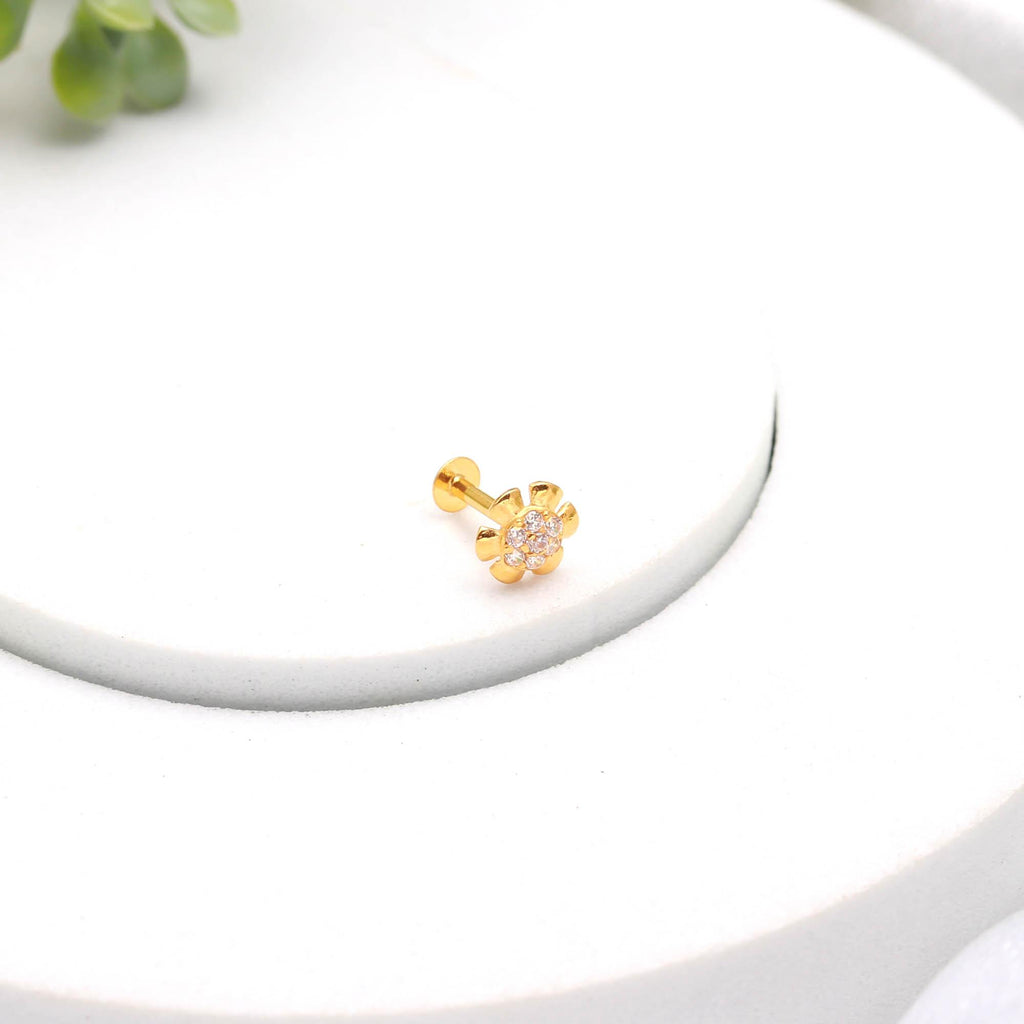 18KT Gold CZ Nose Stud – Round Brilliant Diamond Look Premium Nose Ring