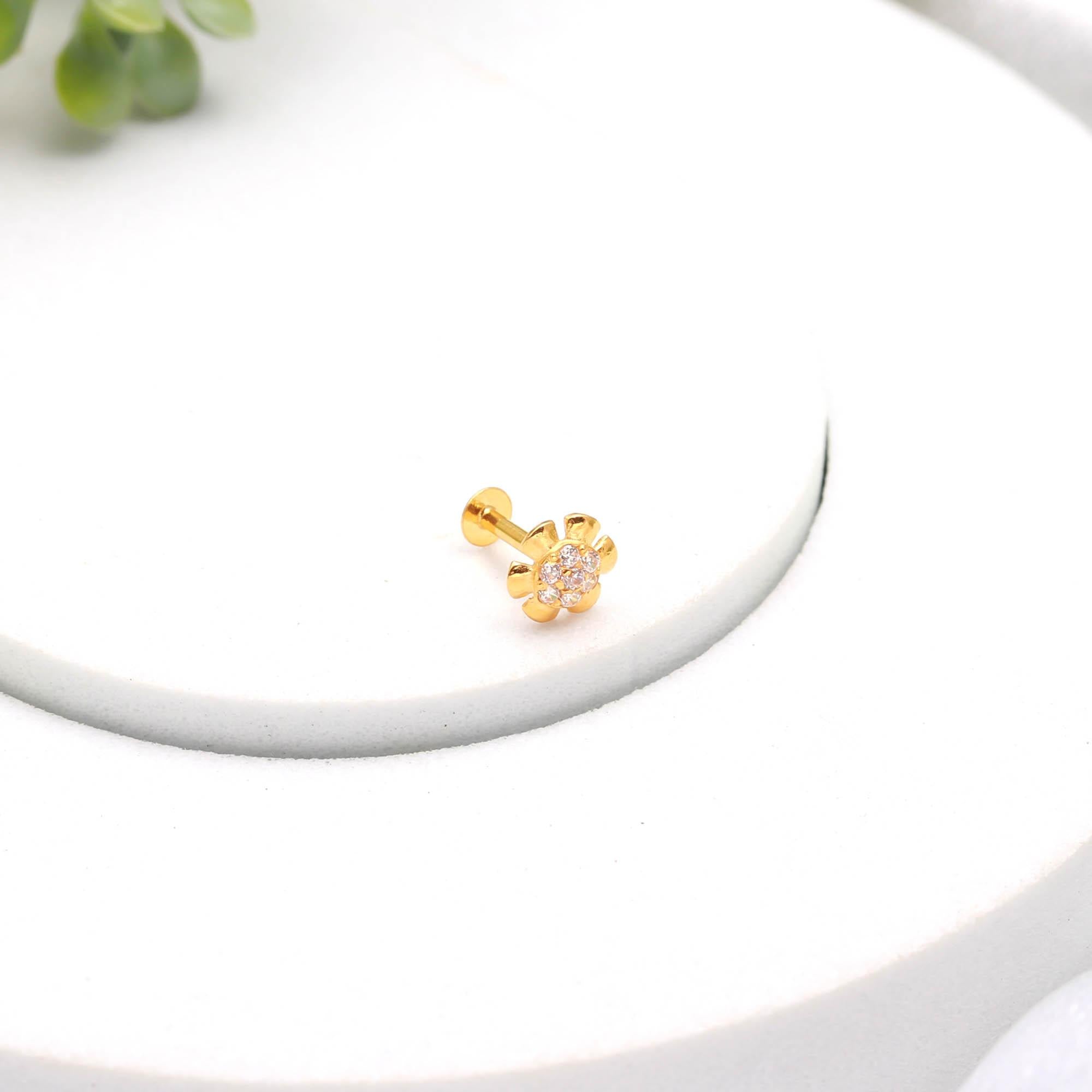 18KT Gold CZ Nose Stud – Round Brilliant Diamond Look Premium Nose Ring