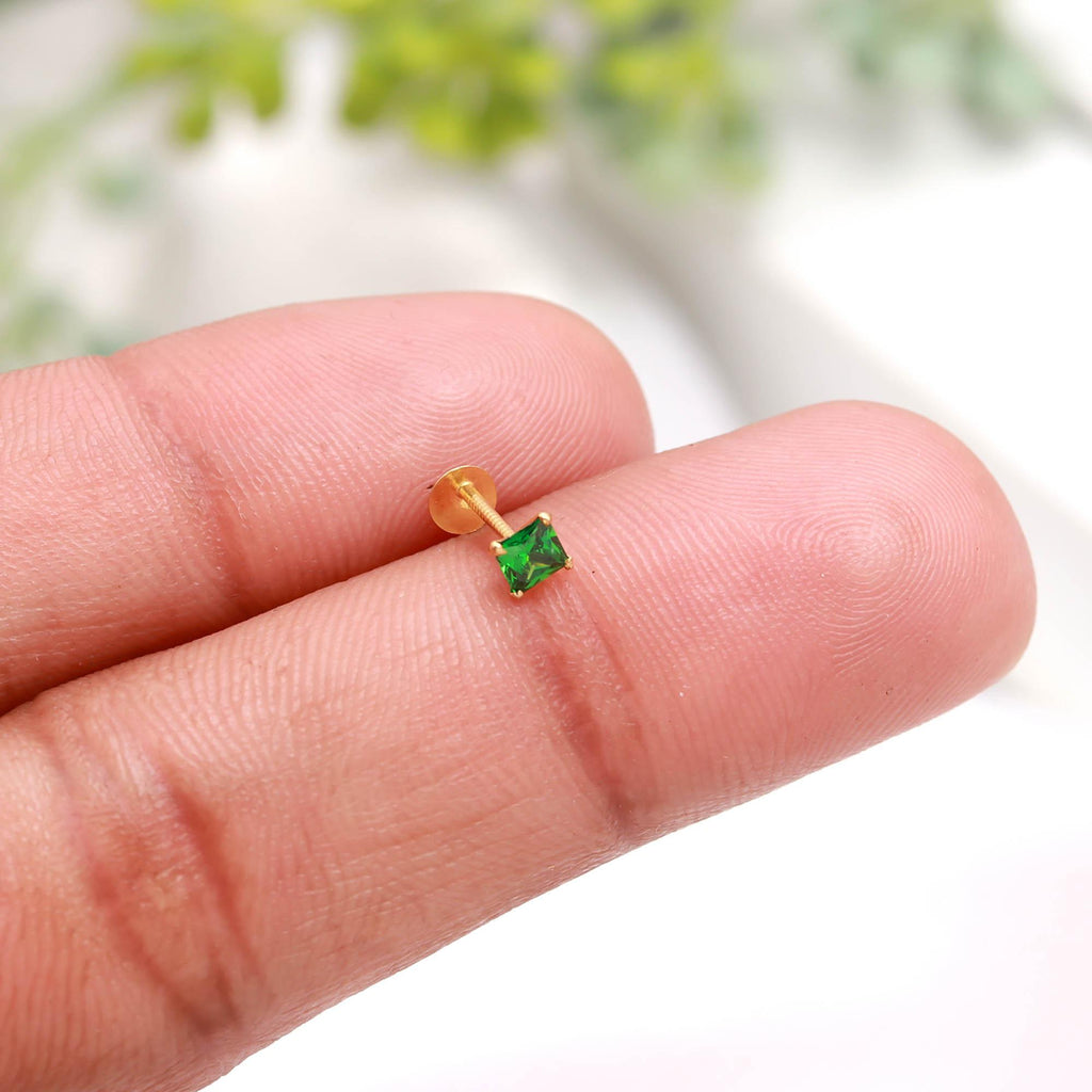 Elegant 18KT Hallmarked Gold Nose Pin with Square CZ Gem – Women’s Nose Jewelry