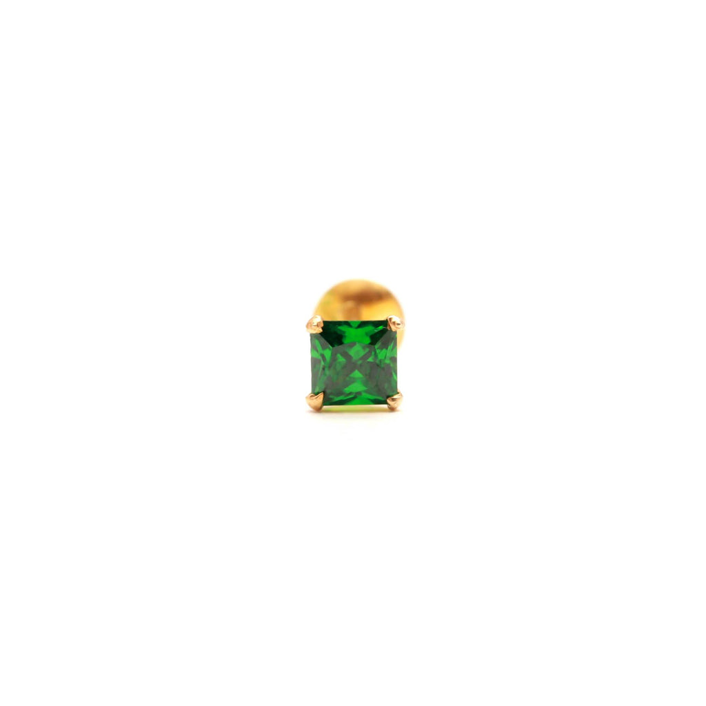 Elegant 18KT Hallmarked Gold Nose Pin with Square CZ Gem – Women’s Nose Jewelry