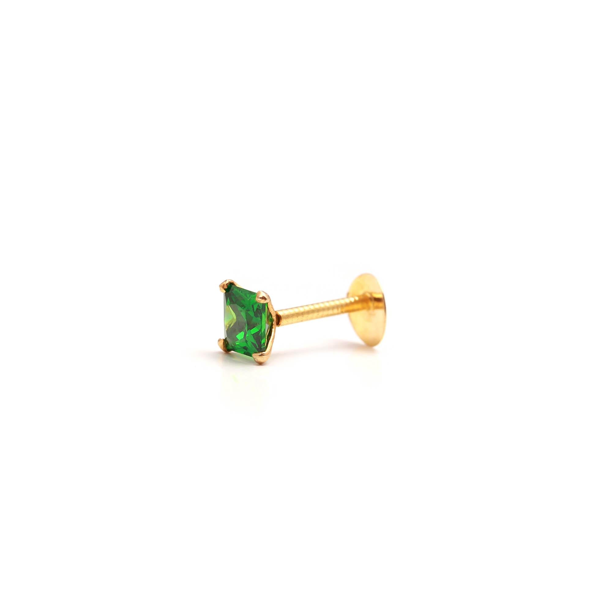 Elegant 18KT Hallmarked Gold Nose Pin with Square CZ Gem – Women’s Nose Jewelry