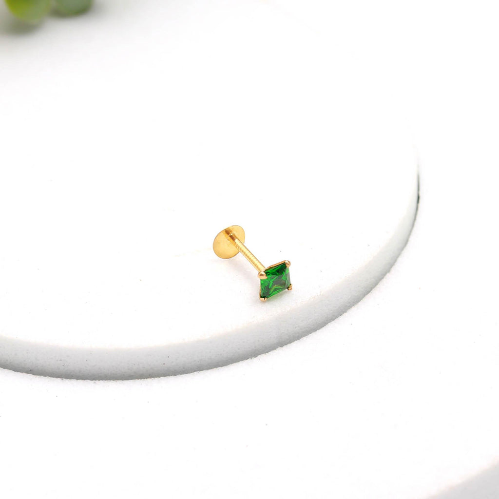 Elegant 18KT Hallmarked Gold Nose Pin with Square CZ Gem – Women’s Nose Jewelry