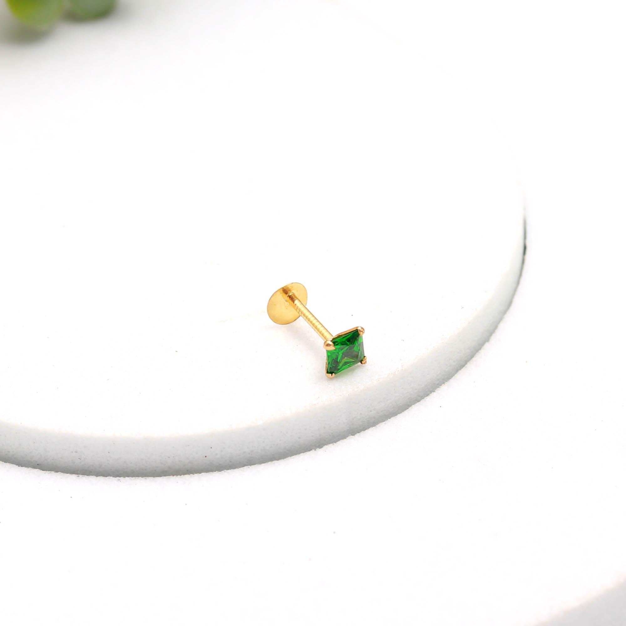 Elegant 18KT Hallmarked Gold Nose Pin with Square CZ Gem – Women’s Nose Jewelry