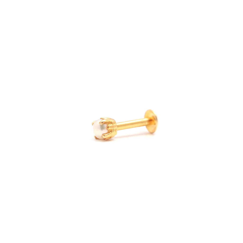 18KT Gold Pearl Nose Pin, Minimal Elegant Nose Stud