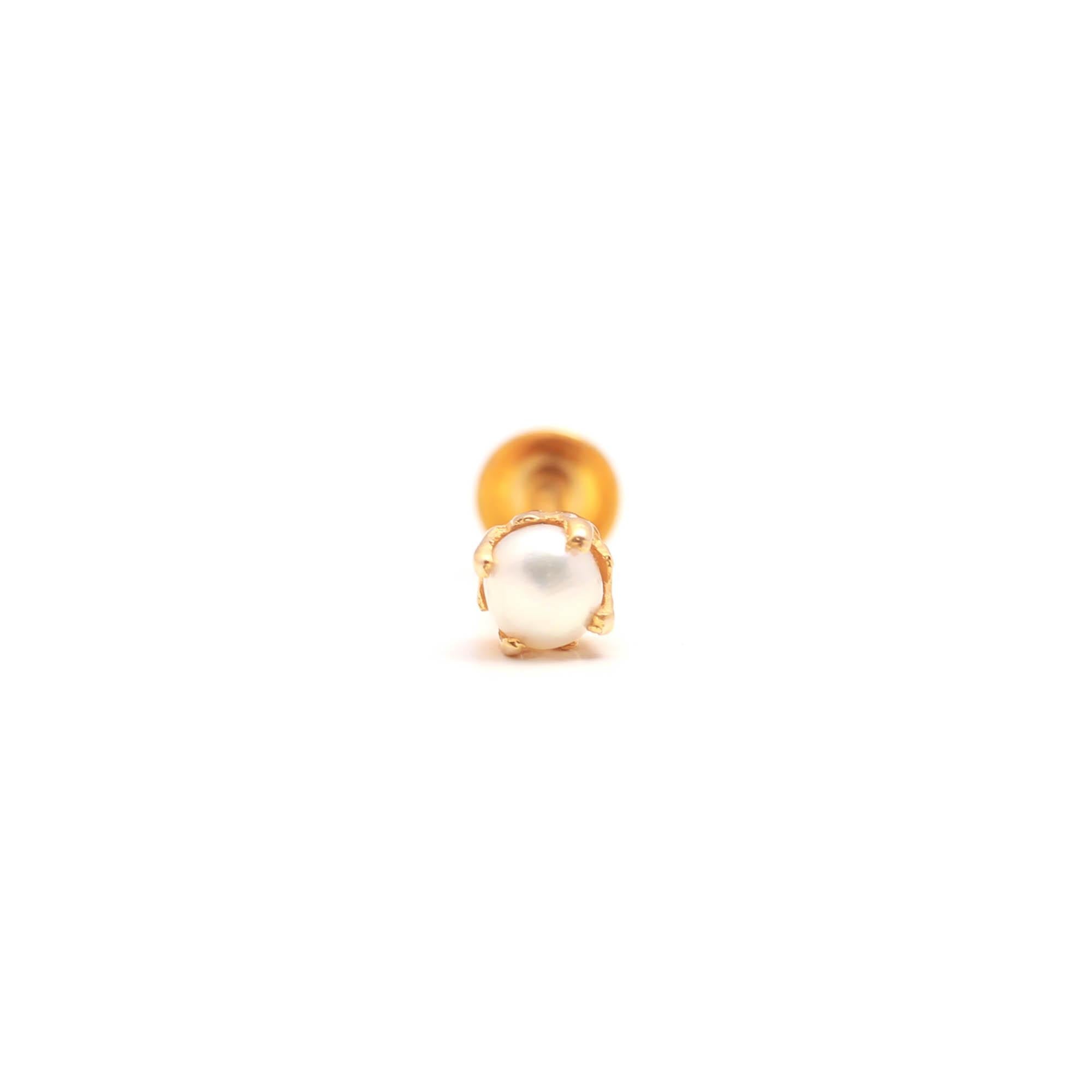 18KT Gold Pearl Nose Pin, Minimal Elegant Nose Stud