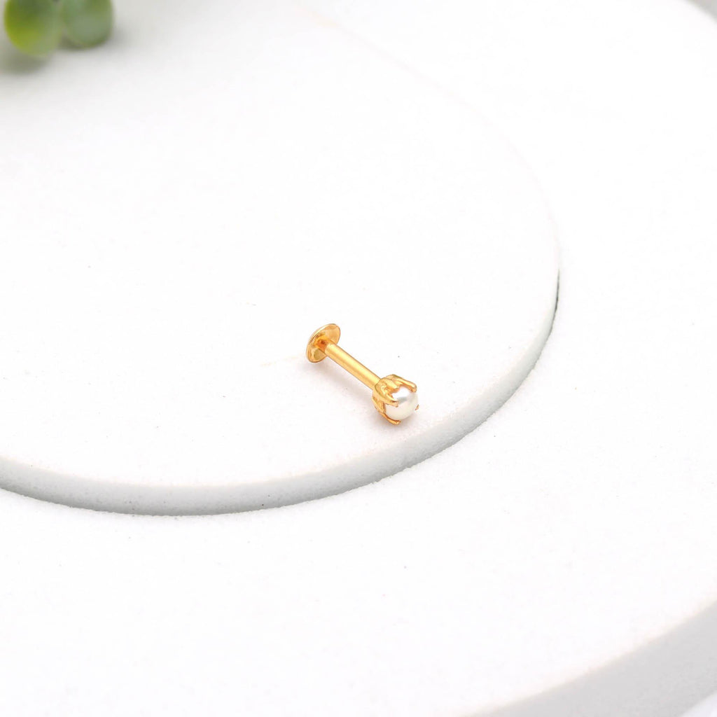 18KT Gold Pearl Nose Pin, Minimal Elegant Nose Stud