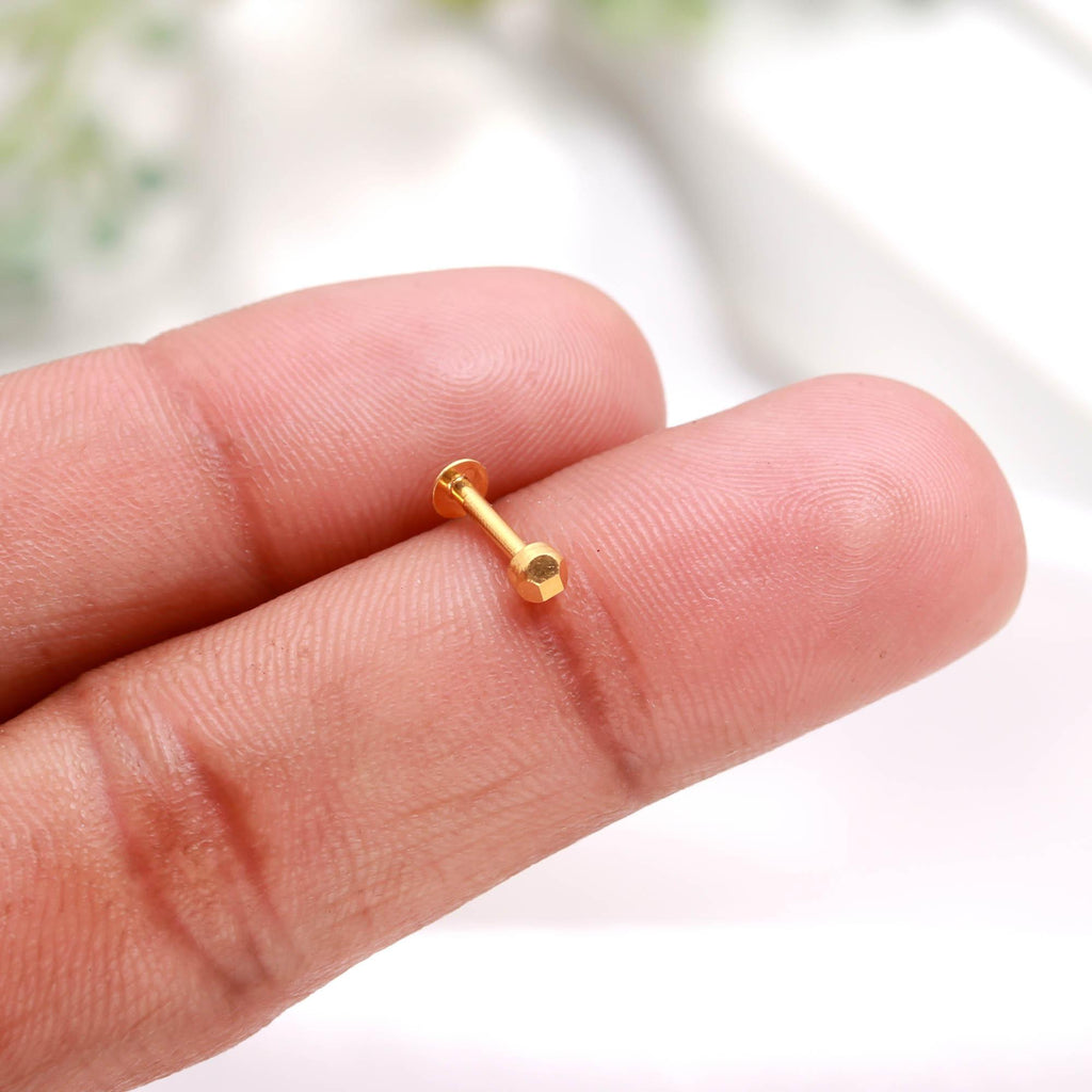 18KT Gold Nose Ring, Minimal Plain Nose Pin