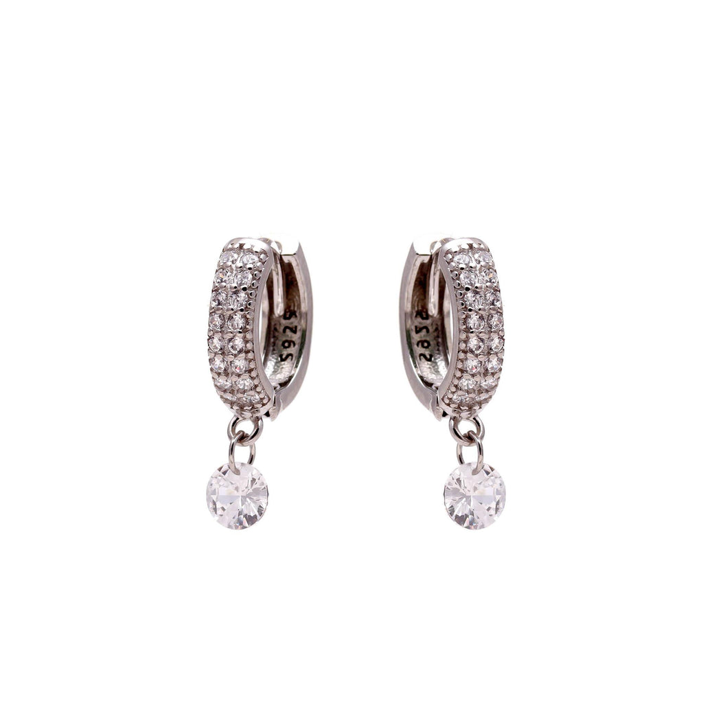 Rhodium-Plated 925 Sterling Silver Huggie Earrings with Round Brilliant Cubic Zirconia