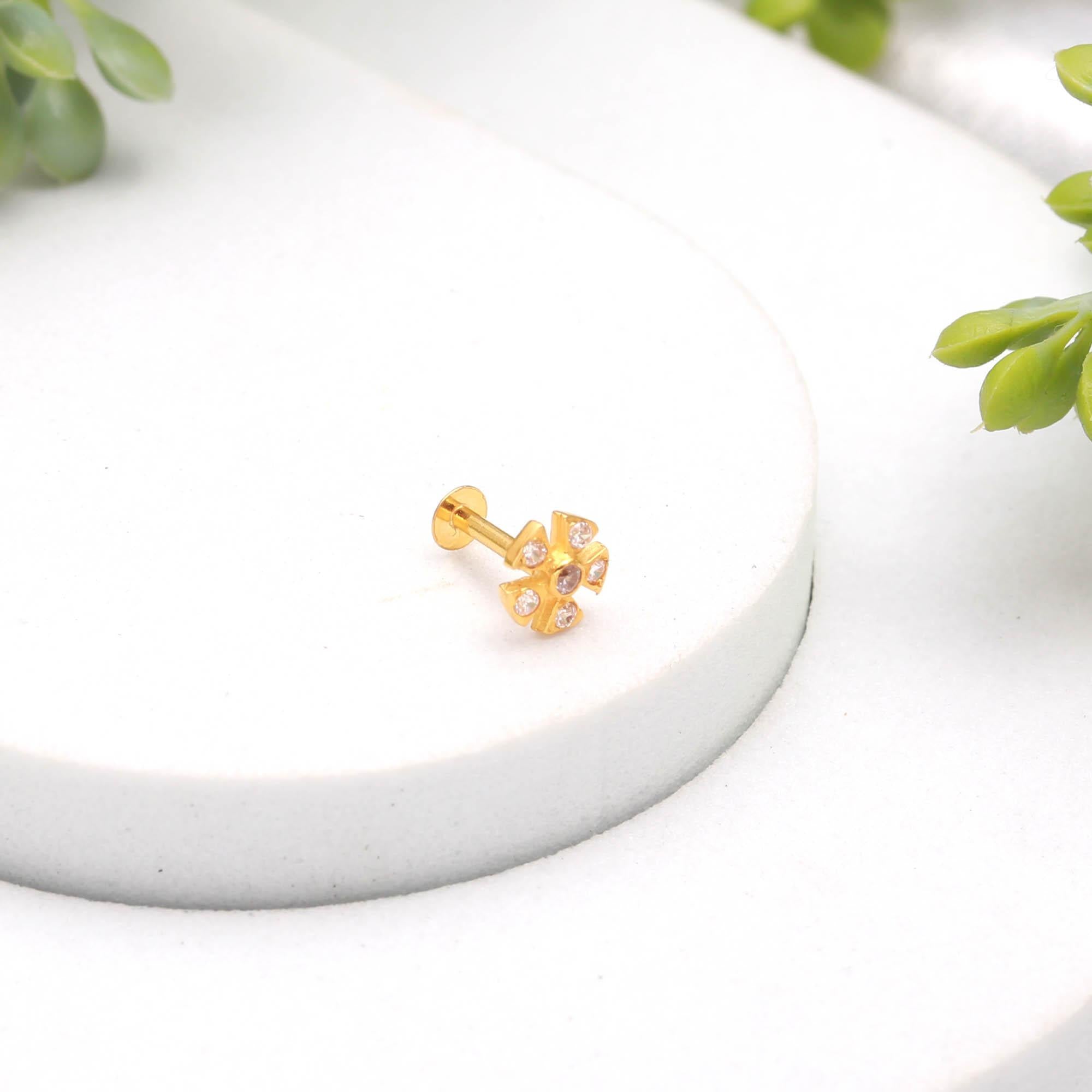 18KT Gold Nose Ring with Round Brilliant CZ Elegant Minimal Design