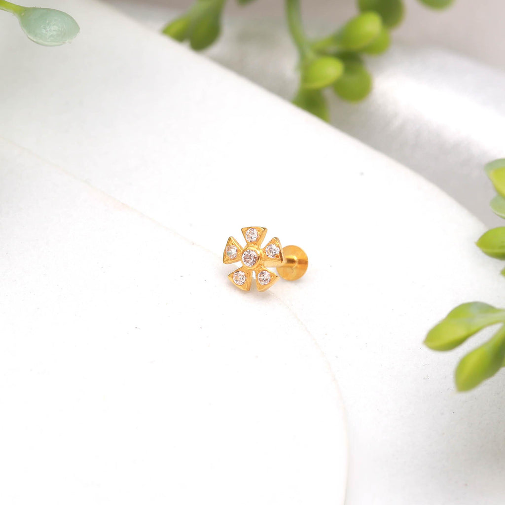 18KT Gold Nose Ring with Round Brilliant CZ Elegant Minimal Design