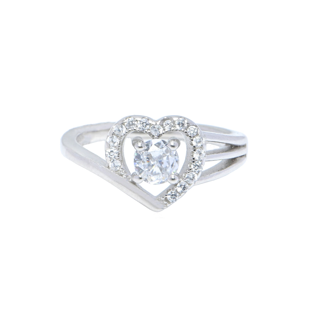 925 Silver Cubic Zirconia Dainty Halo Heart Ring Wedding Jewellery Gift for Her