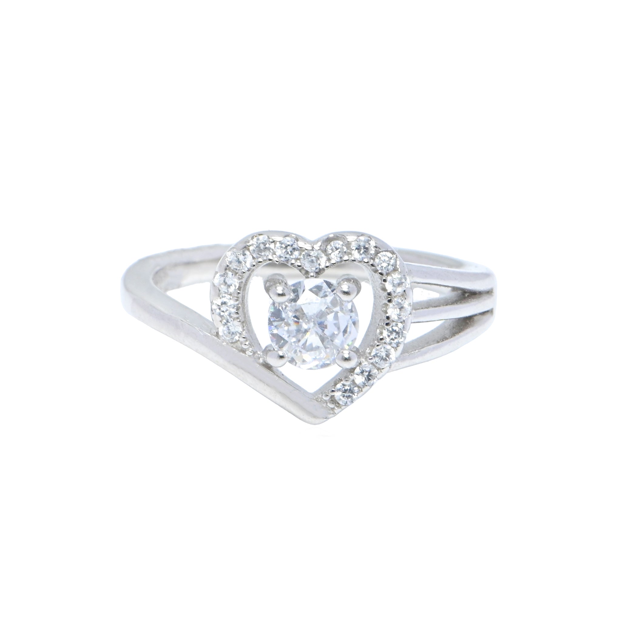 925 Silver Cubic Zirconia Dainty Halo Heart Ring Wedding Jewellery Gift for Her