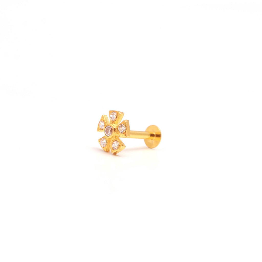 18KT Gold Nose Ring with Round Brilliant CZ Elegant Minimal Design