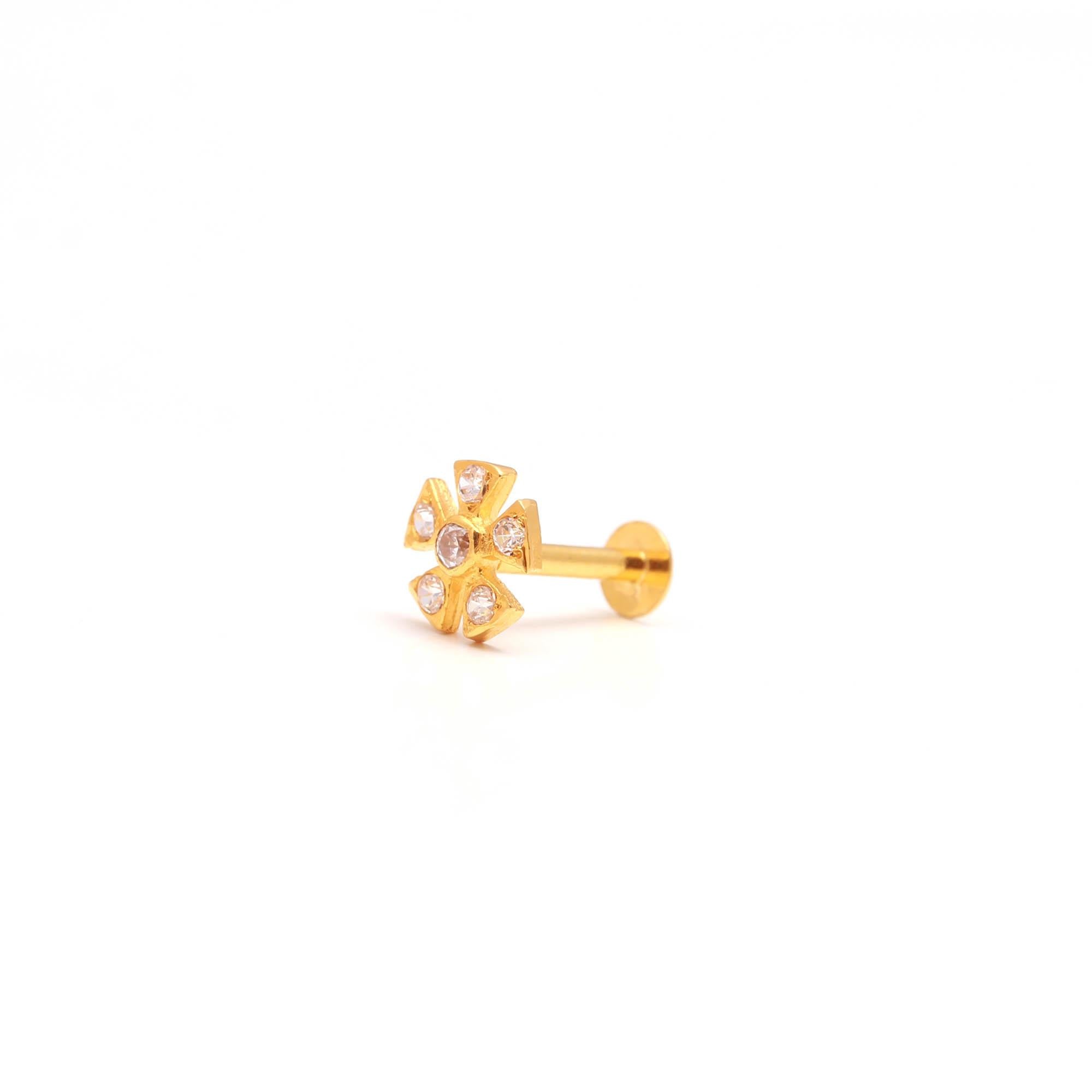 18KT Gold Nose Ring with Round Brilliant CZ Elegant Minimal Design