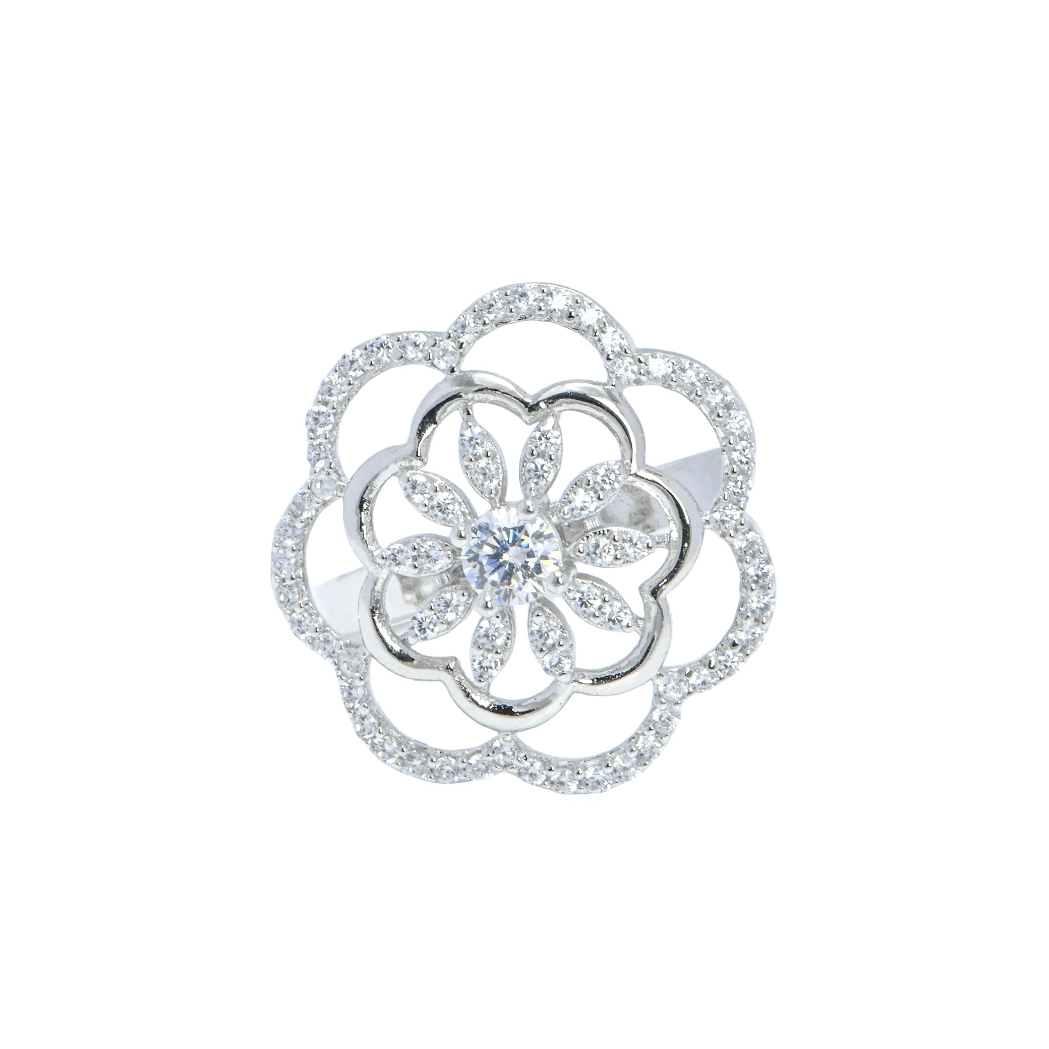 925 Sterling Silver Geometric Cubic Zirconia Ring for Her, Chic CZ Fashion Jewelry, Statement Ring, Birthday or Holiday Gift