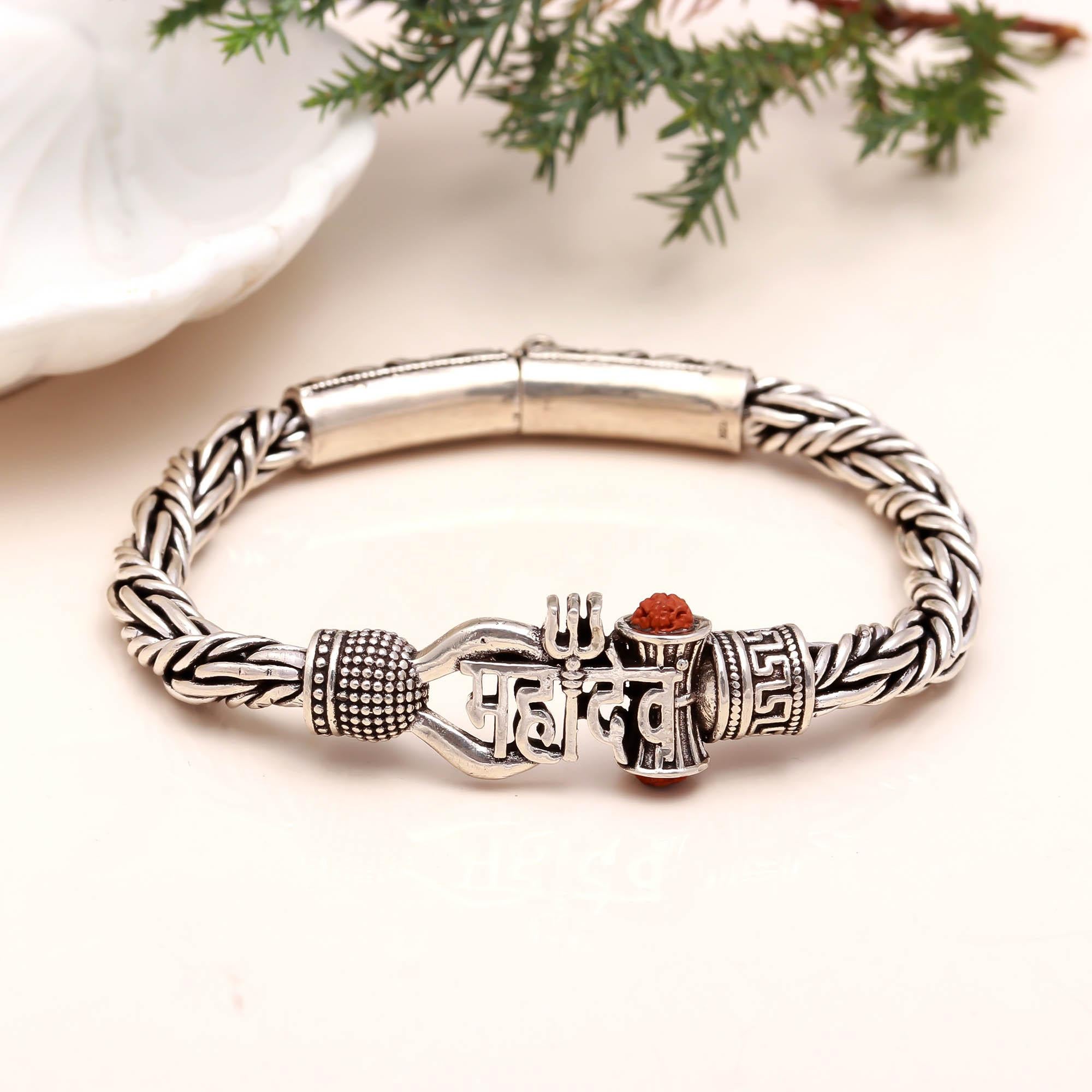 Mahadev Bracelet Oxidised 925 Sterling Silver Bracelet Gift for Him
