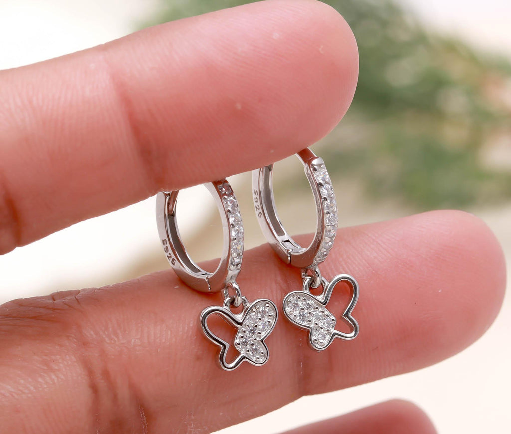 925 Sterling Silver Huggie Earrings with Round Brilliant Cubic Zirconia Butterfly Huggie Earrings