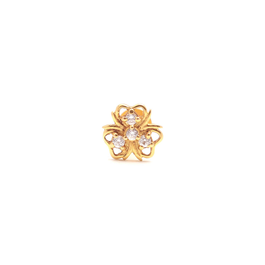 18KT Gold Nose Stud, Round Brilliant Cubic Zirconia – Classic Nose Pin Design