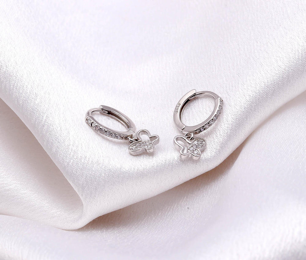 925 Sterling Silver Huggie Earrings with Round Brilliant Cubic Zirconia Butterfly Huggie Earrings